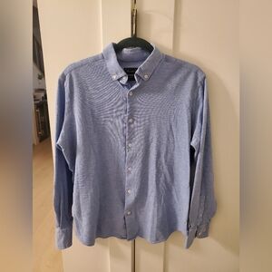 Massimo Dutti-Men's Blue PTP 20.5-22" Button-Down Shirt Sz.Med Linen